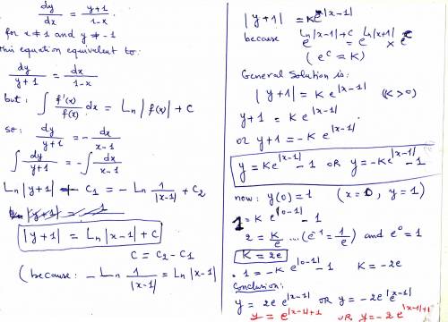 What is the particular solution to the differential equation (dy)/(dx)=(y+1)/(1-x) with the initial