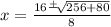 x=\frac{16\frac{+}{}\sqrt[]{256+80}  }{8}