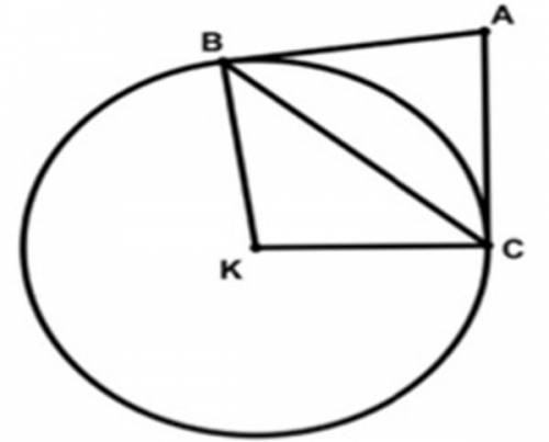 In the diagram of circle K, tangents are drawn from point A to points B and C on the circle. If arc