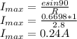 I_{max} = \frac{e sin 90}{R} \\I_{max} = \frac{0.6698 * 1}{2.8}\\I_{max} =  0.24 A