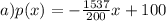 a) p(x)=-\frac{1537}{200}x+100