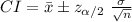 CI=\bar x\pm z_{\alpha /2}\ \frac{\sigma}{\sqrt{n}}