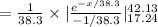 =\frac{1}{38.3}\times| \frac{e^{-x/38.3}}{-1/38.3}}|^{42.13}_{17.24}\\