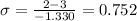 \sigma = \frac{2-3}{-1.330} = 0.752