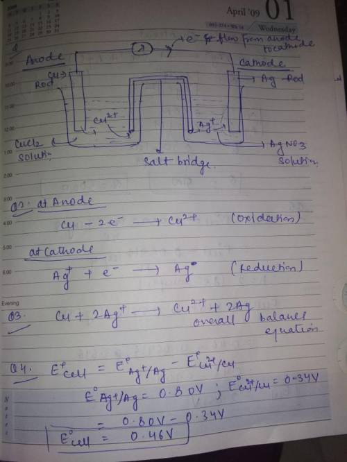 Cu(s), CuCl2 (0.50 M) || Ag(s), AgNO3 (0.010 M) 1.  Draw the schematic of the electrochemical cell t
