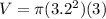 V = \pi (3.2^{2} )(3)