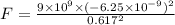 F=\frac{9\times 10^9\times (-6.25\times 10^{-9})^2}{0.617^2}