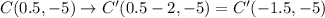 C(0.5,-5)\rightarrow C'(0.5-2,-5)=C'(-1.5,-5)