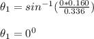 \theta_1 = sin^{-1} (\frac{0*0.160}{0.336}) \\ \\ \theta_1 = 0^0