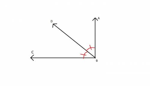 Line segment AB is perpendicular to CB Ray BD disects /ABC .What is m /DBC