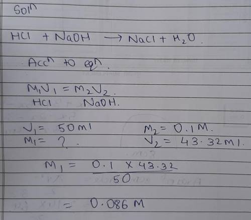 If it takes 43.2 mL of 0.1 M NaOH to neutralize a 50 mL HCl solution, how many moles of NaOH were ad