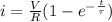 i=\frac{V}{R}(1-e^{-\frac{t}{\tau }})