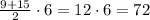 \frac{9+15}{2}\cdot6=12\cdot6=72