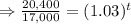 \Rightarrow \frac{20,400}{17,000}=(1.03)^t
