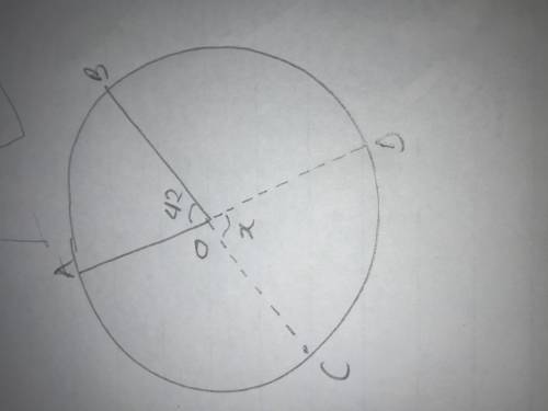 A central angle of a circle measures 42 degrees. What else can be shown to measure 42 degrees? a. th