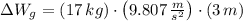 \Delta W_{g} = (17\,kg)\cdot \left(9.807\,\frac{m}{s^{2}} \right)\cdot (3\,m)