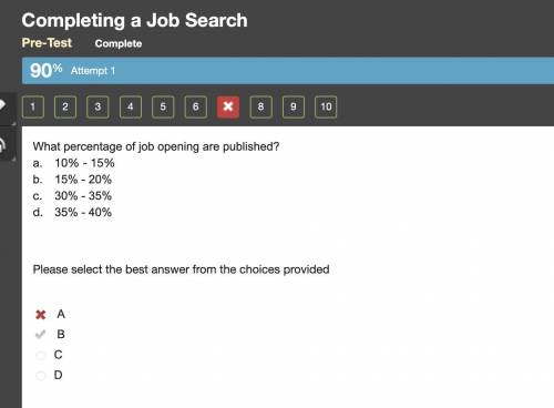 What percentage of job opening are published? a. 10% - 15% b. 15% - 20% 30% - 35% 35% - 40% Please s