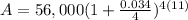 A=56,000(1+\frac{0.034}{4})^{4(11)}