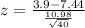 z = \frac{3.9 - 7.44}{\frac{10.98}{\sqrt{40}}}