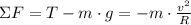 \Sigma F = T - m\cdot g = -m\cdot \frac{v^{2}}{R}
