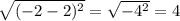\sqrt{(-2-2)^{2} } =\sqrt{-4^{2} } =4