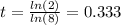 t = \frac{ln(2)}{ln(8)}=0.333