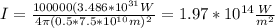 I=\frac{100000(3.486*10^{31}W}{4\pi (0.5*7.5*10^{10}m)^2}=1.97*10^{14}\frac{W}{m^2}