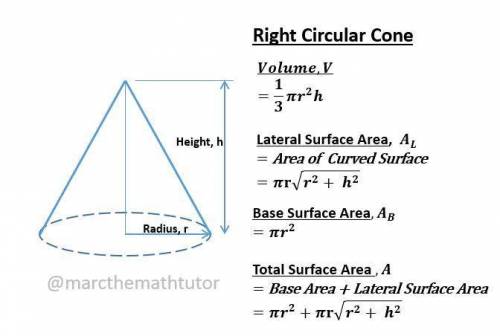 Find the volume of a right circular cone that has a height of 19 ft and a base with a diameter of 18