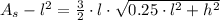 A_{s} - l^{2} = \frac{3}{2}\cdot l\cdot \sqrt{0.25\cdot l^{2}+h^{2}}