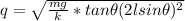 q = \sqrt{\frac{mg}{k} * tan \theta  (2l sin \theta )^2 }