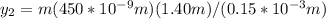 y_2 = m(450 * 10^{-9} m)(1.40 m)/(0.15 * 10^{-3} m)