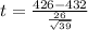t = \frac{426 - 432}{\frac{26}{\sqrt{39}}}