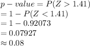 p-value=P(Z1.41)\\=1-P(Z