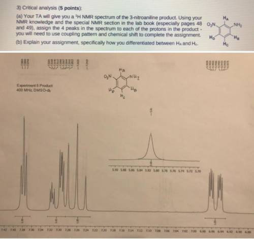 (a) Your TA will give you a 1H NMR spectrum of the 3-nitroaniline product. Using your NMR knowledge