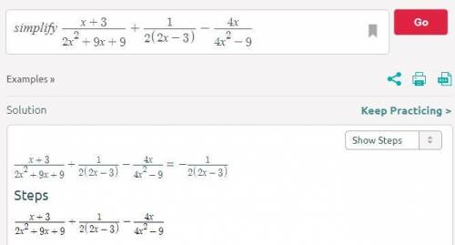 Simplify each of the following as a rational expression x+3/2x^2+9x+9 + 1/2(2x-3) - 4x/4x^2-9