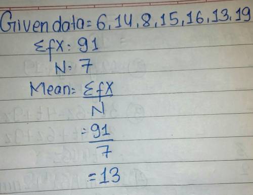 What is the Mean in the following number sequence:6, 14, 8, 15, 16, 13, 19