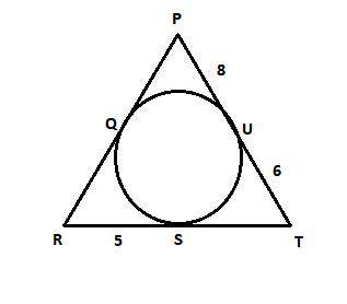 Which statements about the figure are true? Select two options. The perimeter of the triangle is 19
