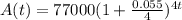A(t) = 77000(1 + \frac{0.055}{4})^{4t}