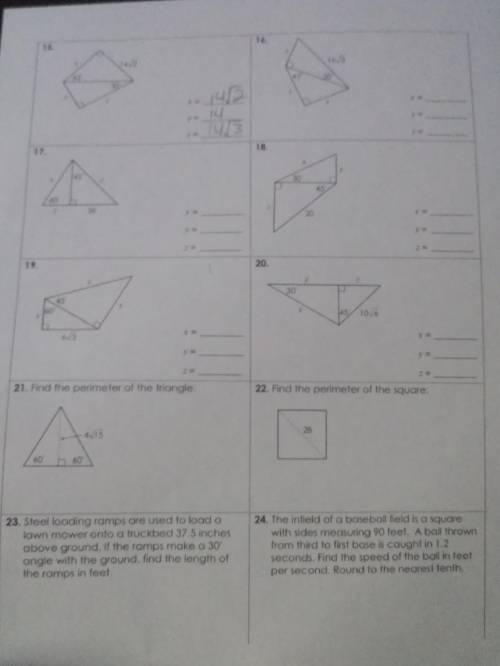 Unit 8: Right Triangles & Trigonometry Homework 2: Special Right Triangles Questions 17-24
