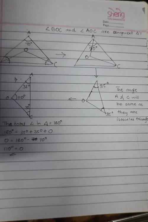 BO and OC are the bisector of angle B and angle C of the triangle ABC. Find BOC if BAC = 70 degrees.