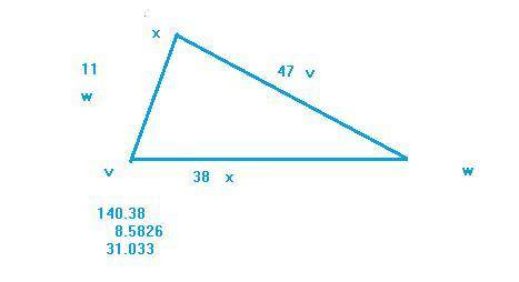 In ΔVWX, v = 47 cm, w = 11 cm and x=38 cm. Find the measure of ∠W to the nearest 10th of a degree.