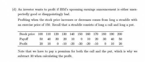 Construct profit diagrams or profit tables on expiration to show what position in IBM puts, calls an