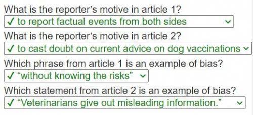 What is the reporter’s motive in article 1?  What is the reporter’s motive in article 2?  Which phra