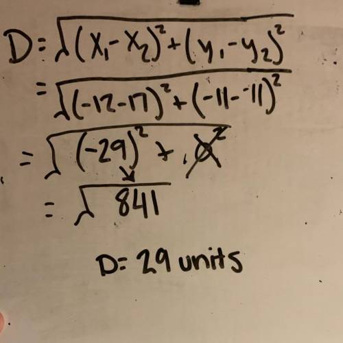 Find the distance between the points (-12, -11) and (17, -11). units