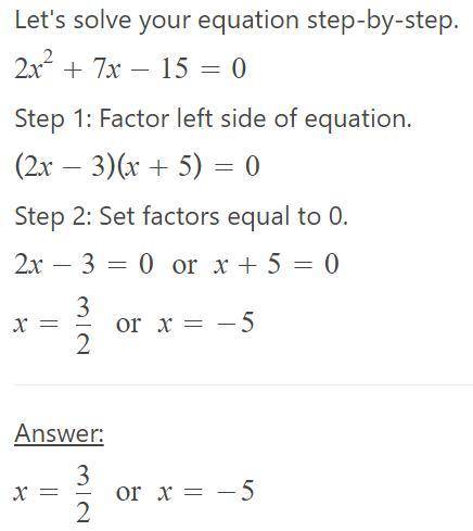 Quadratic formula 2x^2+7x-15=0
