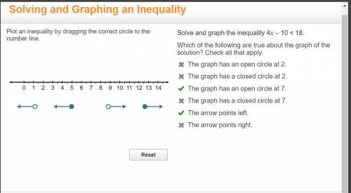 PLZ HELP FASTTT (including brainliest Solve and graph the inequality 4x – 10 < 18. Which of the f
