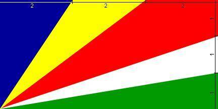 The flag of seychelles is shown below. The rectangular flag has a length of 3 feet and a width of 2