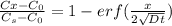 \frac{Cx-C_0}{C_s-C_0} = 1-erf(\frac{x}{2\sqrt{Dt} } )