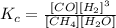 K_{c}=\frac{[CO][H_{2}]^{3}}{[CH_{4}][H_{2}O]}