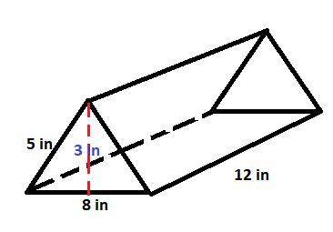A prism has an isosceles triangle bases with leg lengths of 5 inches 5 in and 8 inches and a height